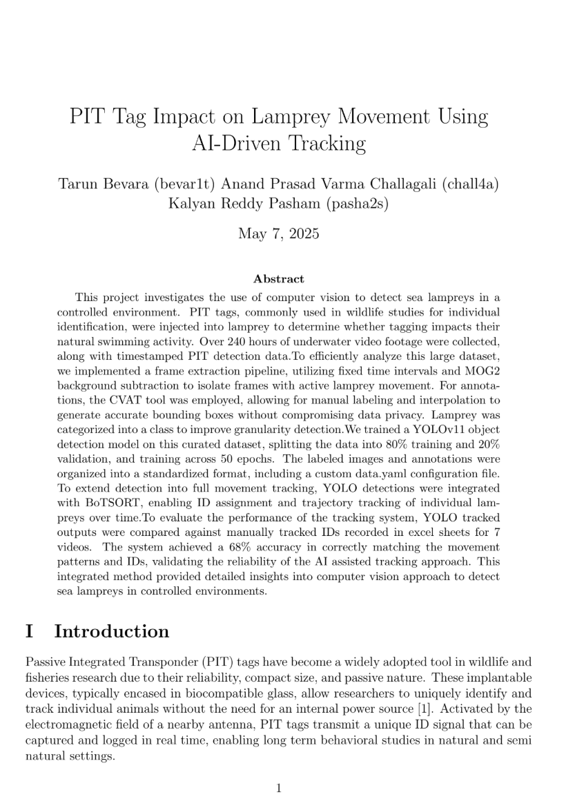 PIT Tag Impact on Lamprey Movement Using AI Driven Tracking under Low Light